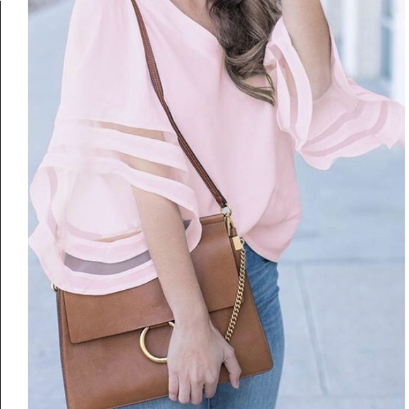 V Neck Flared Sleeves Patchwork Shirts - Picture 2 of 3